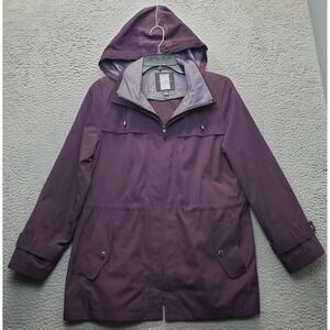 Miss Gallery Hooded Jacket Womens L Purple Removable Liner Rainy Weather Zip Up